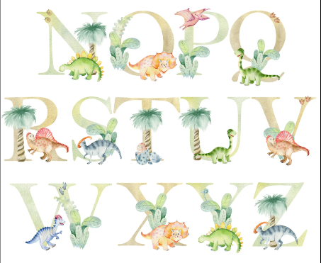 Dinosaur Initial Name Print, Birth Date Wall Art